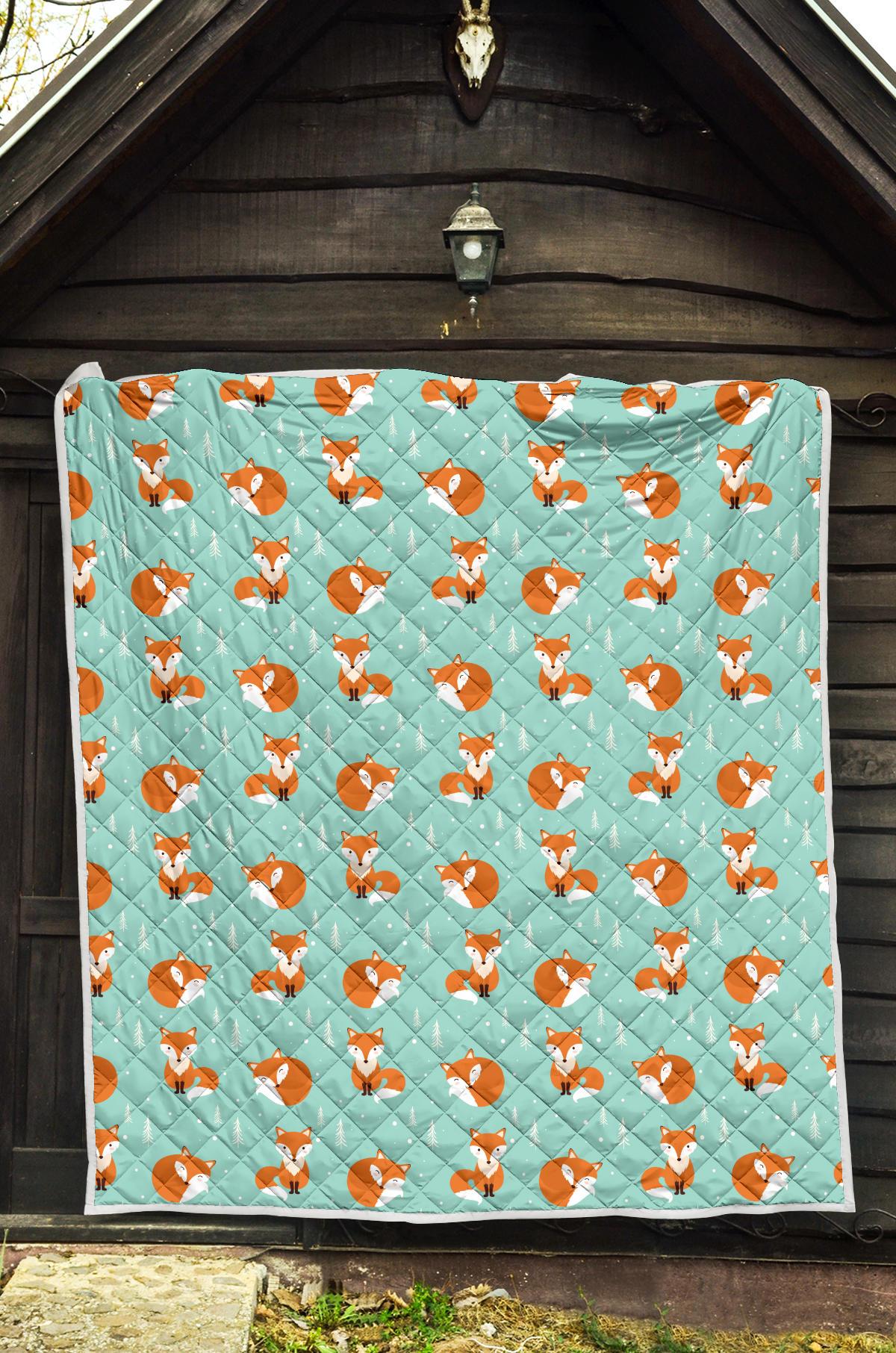 Fox Design Snow Print Pattern Premium Quilt-JTAMIGO.COM