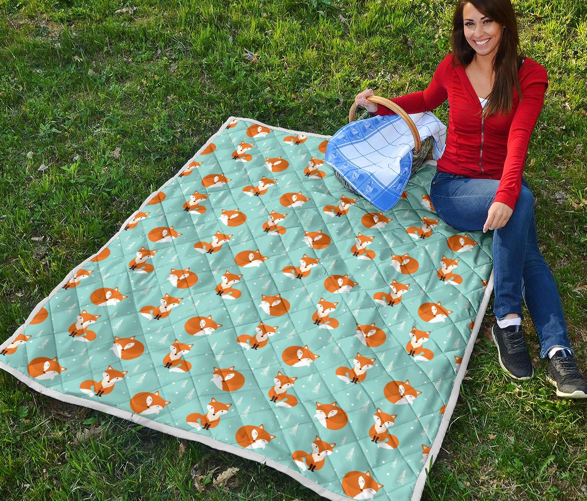 Fox Design Snow Print Pattern Premium Quilt-JTAMIGO.COM