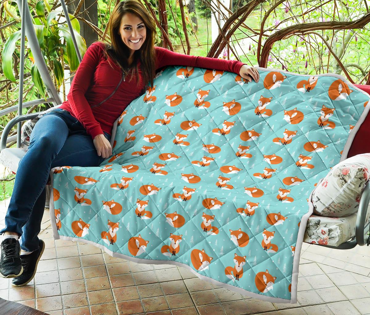 Fox Design Snow Print Pattern Premium Quilt-JTAMIGO.COM