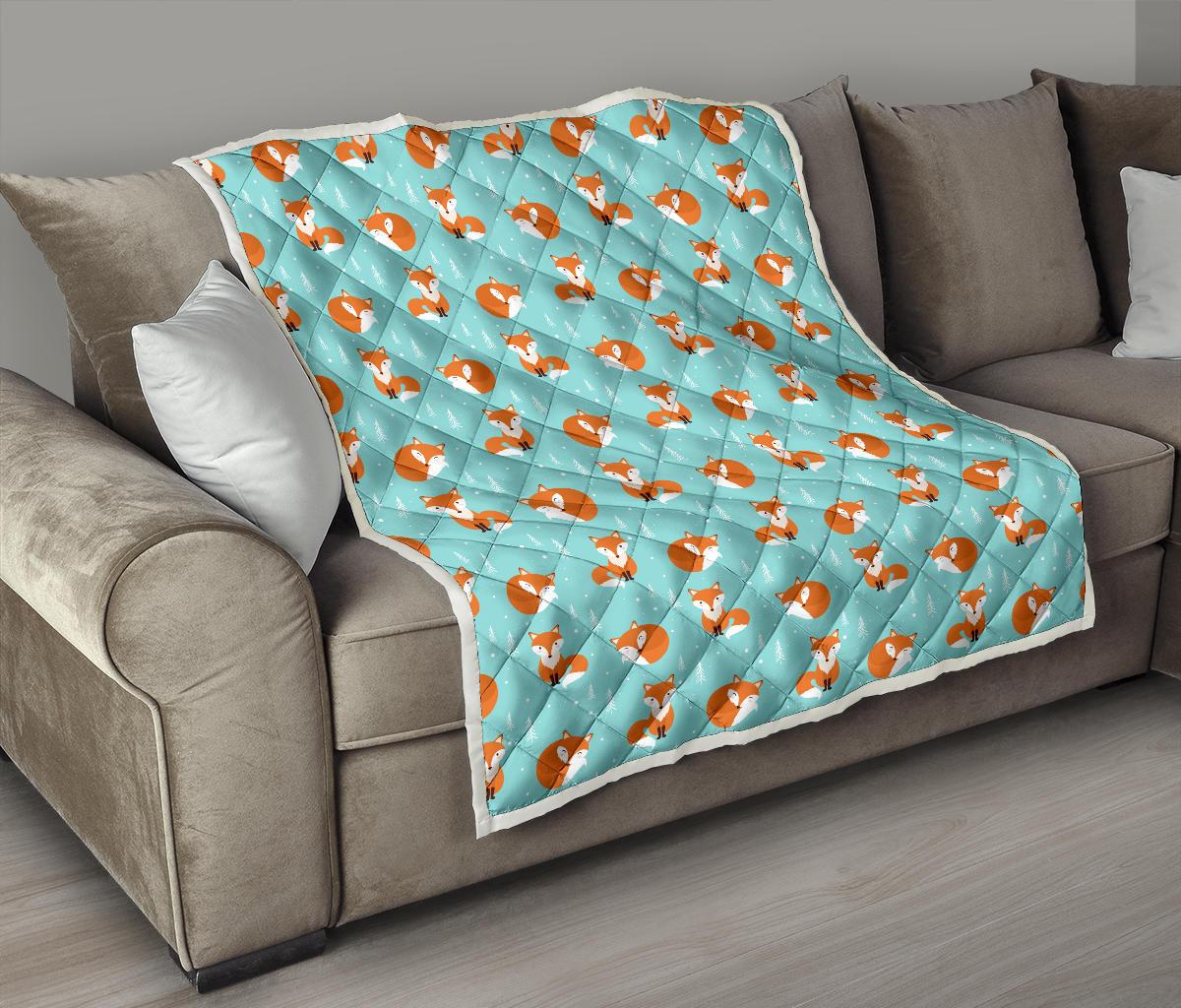 Fox Design Snow Print Pattern Premium Quilt-JTAMIGO.COM