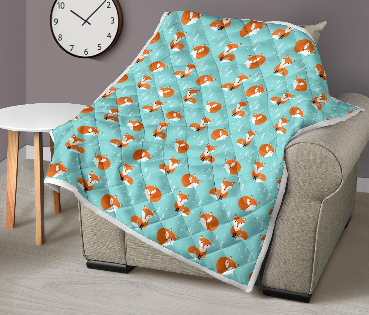 Fox Design Snow Print Pattern Premium Quilt-JTAMIGO.COM