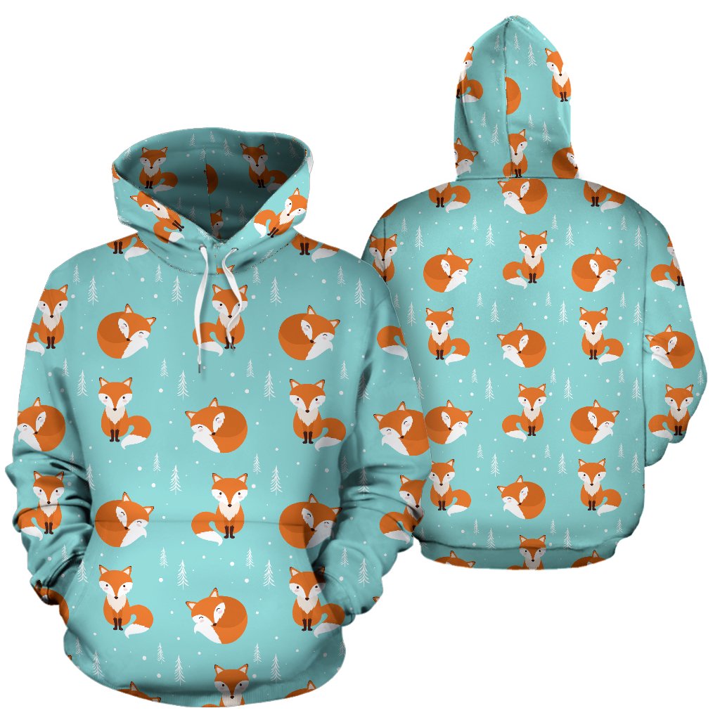 Fox Design Snow Print Pattern Pullover Hoodie