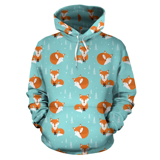 Fox Design Snow Print Pattern Pullover Hoodie