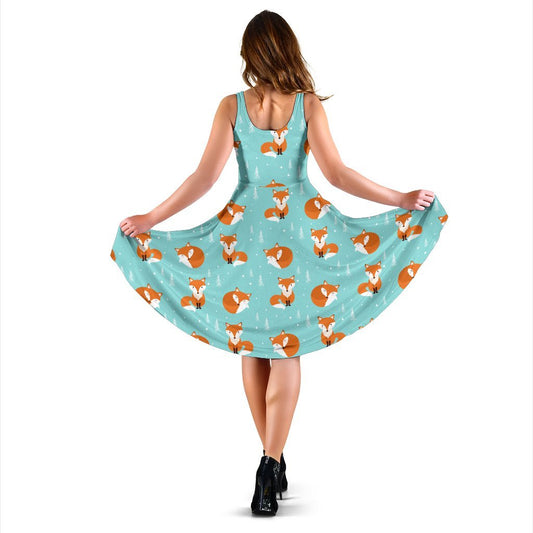 Fox Design Snow Print Pattern Sleeveless Dress
