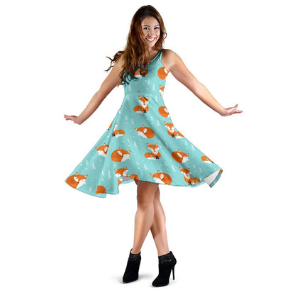 Fox Design Snow Print Pattern Sleeveless Dress