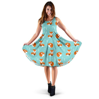 Fox Design Snow Print Pattern Sleeveless Dress