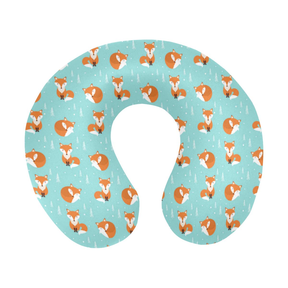 Fox Design Snow Print Pattern U-Shaped Travel Neck Pillow-JTAMIGO.COM