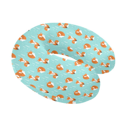 Fox Design Snow Print Pattern U-Shaped Travel Neck Pillow-JTAMIGO.COM