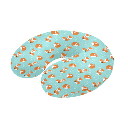 Fox Design Snow Print Pattern U-Shaped Travel Neck Pillow-JTAMIGO.COM