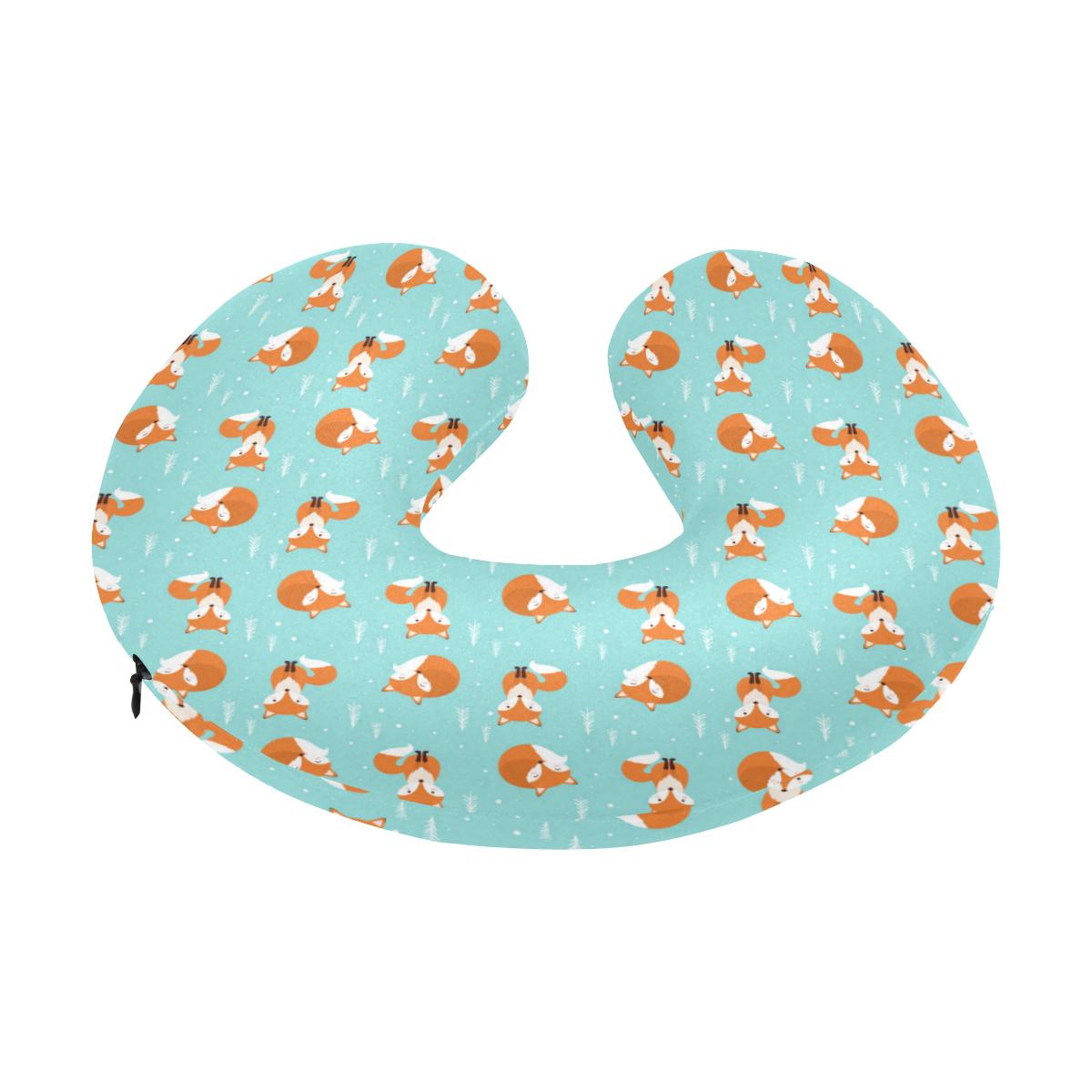 Fox Design Snow Print Pattern U-Shaped Travel Neck Pillow-JTAMIGO.COM