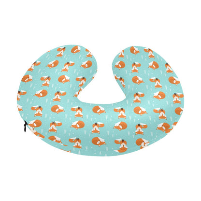 Fox Design Snow Print Pattern U-Shaped Travel Neck Pillow-JTAMIGO.COM