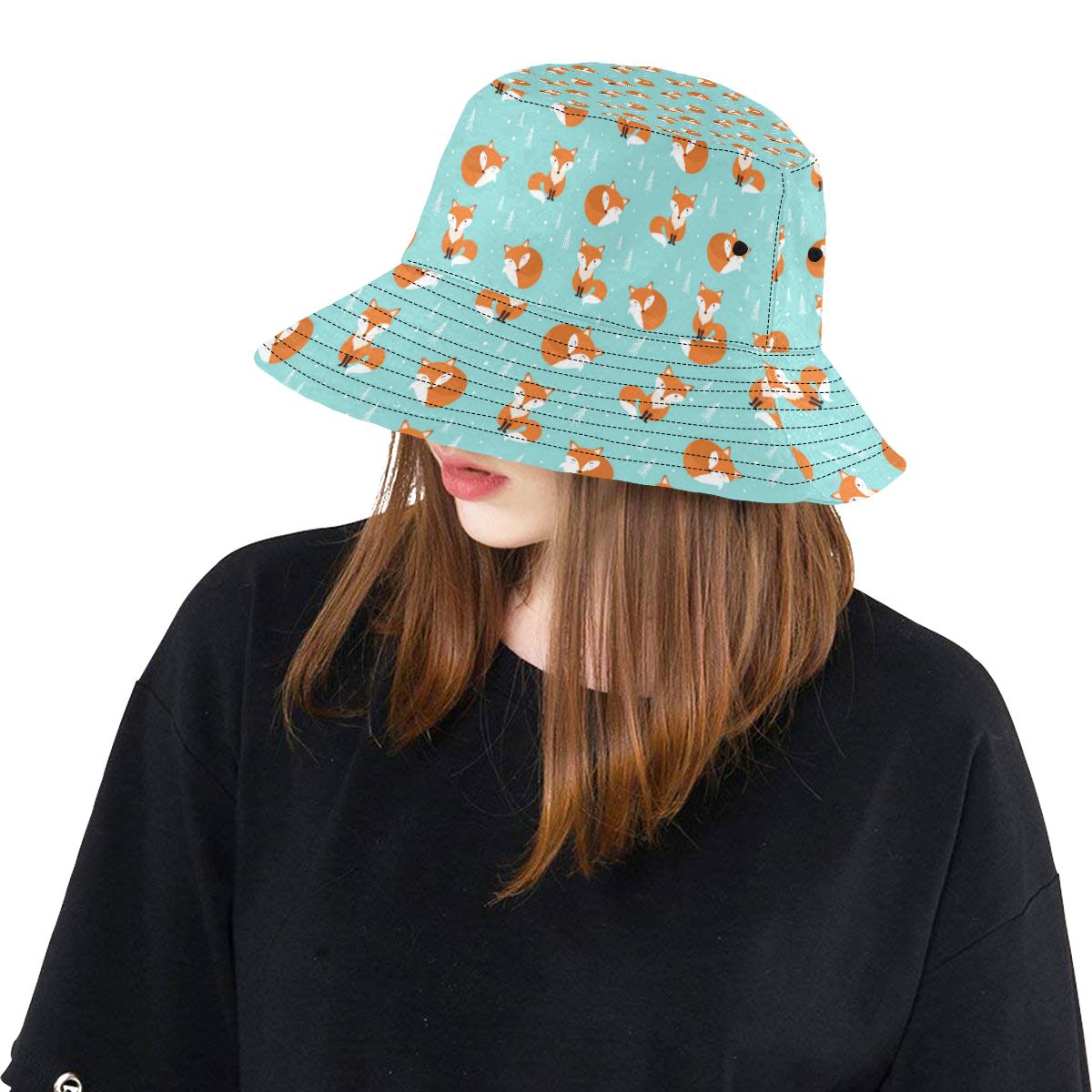 Fox Design Snow Print Pattern Unisex Bucket Hat