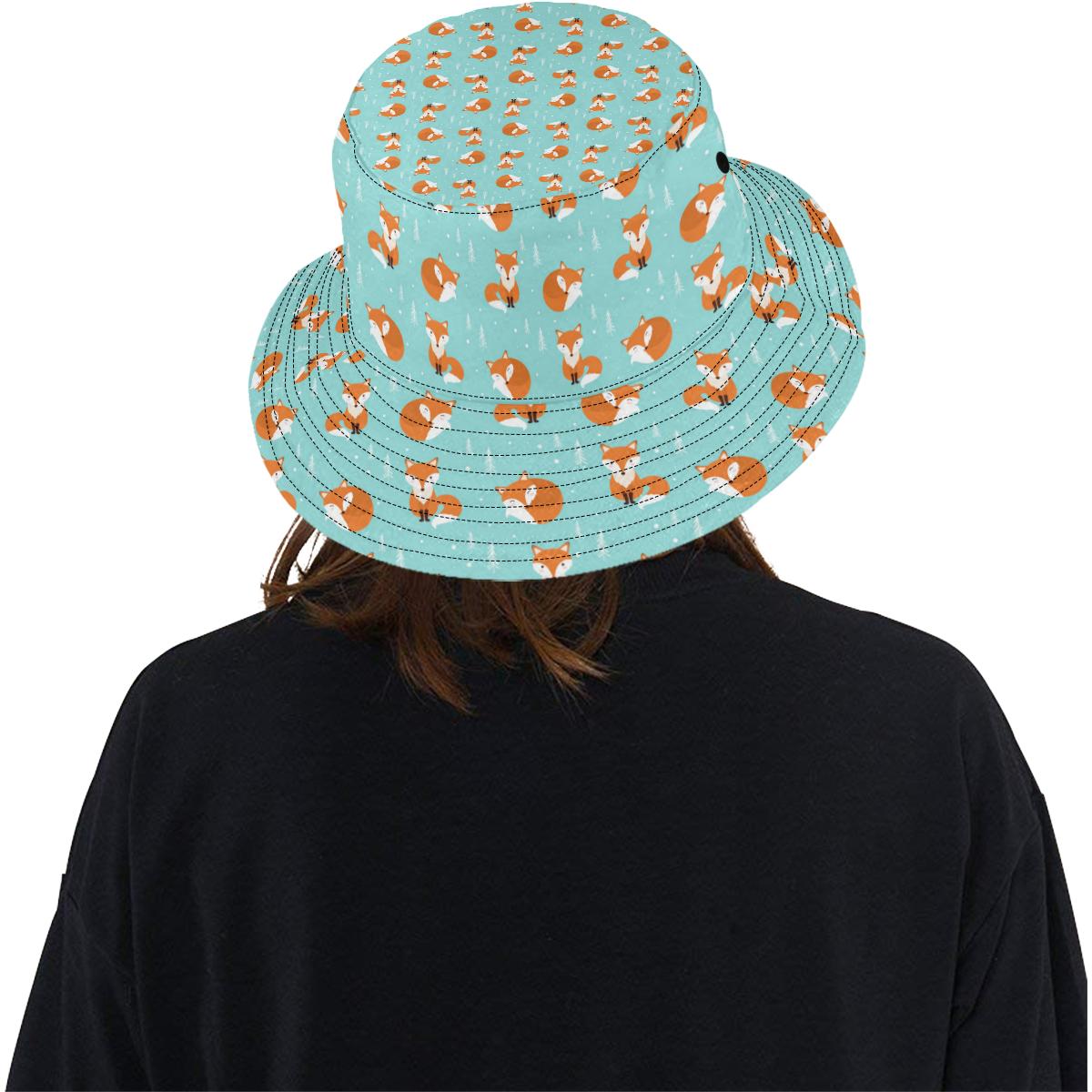 Fox Design Snow Print Pattern Unisex Bucket Hat