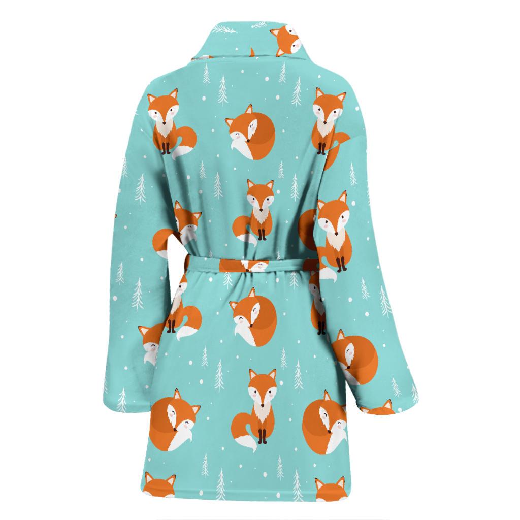 Fox Design Snow Print Pattern Women Bath Robe-JTAMIGO.COM
