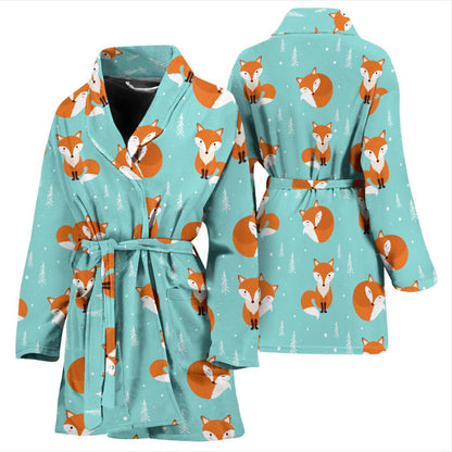 Fox Design Snow Print Pattern Women Bath Robe-JTAMIGO.COM
