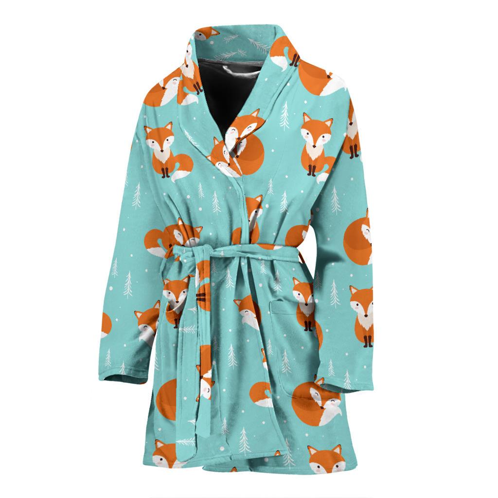 Fox Design Snow Print Pattern Women Bath Robe-JTAMIGO.COM