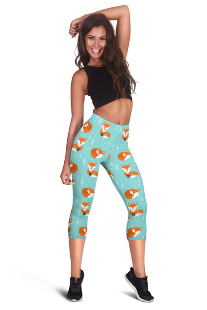 Fox Design Snow Print Pattern Women Capris
