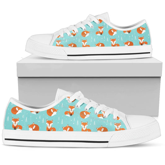 Fox Design Snow Print Pattern Women Low Top Shoes