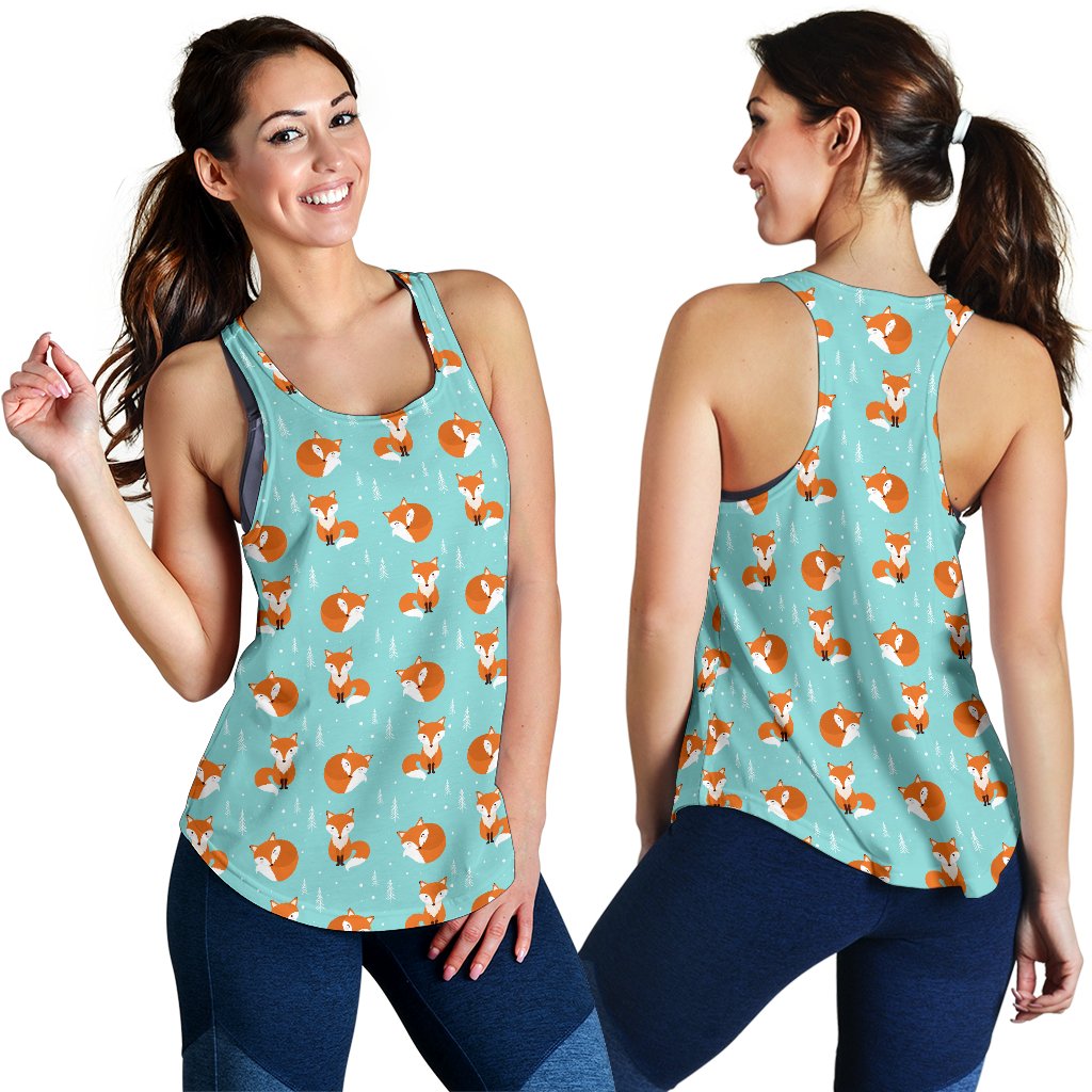 Fox Design Snow Print Pattern Women Racerback Tank Top