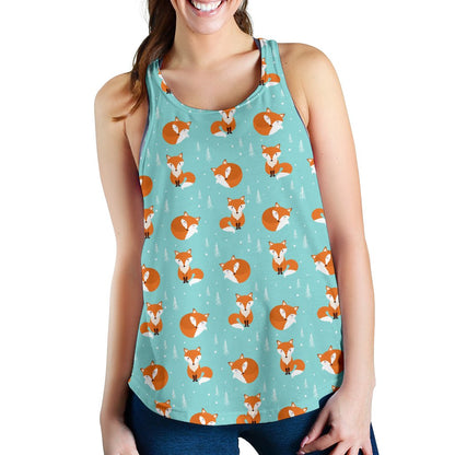 Fox Design Snow Print Pattern Women Racerback Tank Top