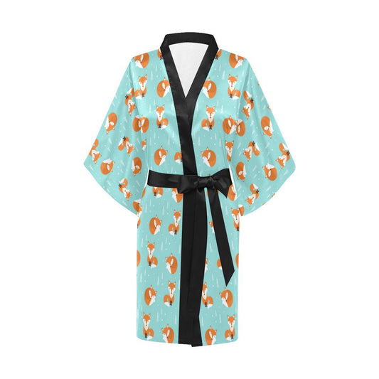 Fox Design Snow Print Pattern Women Short Kimono Robe