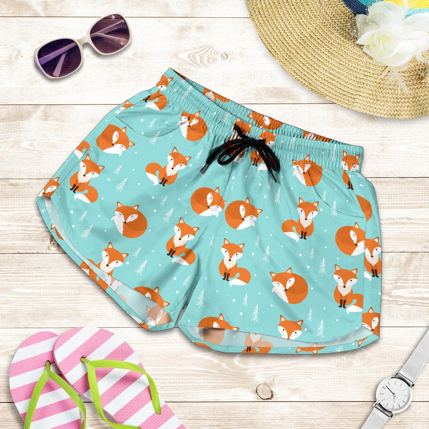 Fox Design Snow Print Pattern Women Shorts-JTAMIGO.COM