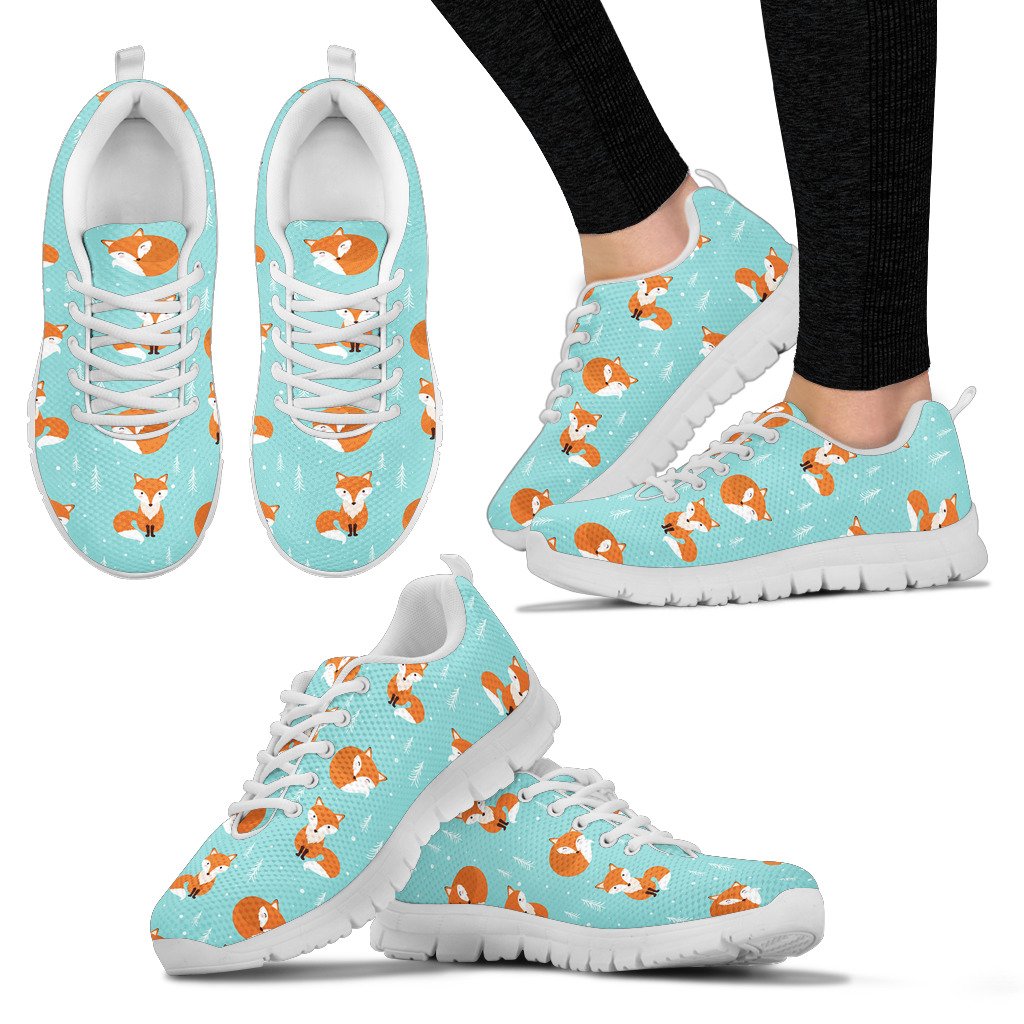 Fox Design Snow Print Pattern Women Sneakers Shoes