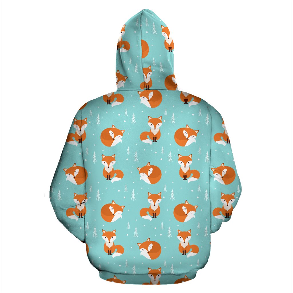 Fox Design Snow Print Pattern Zip Up Hoodie