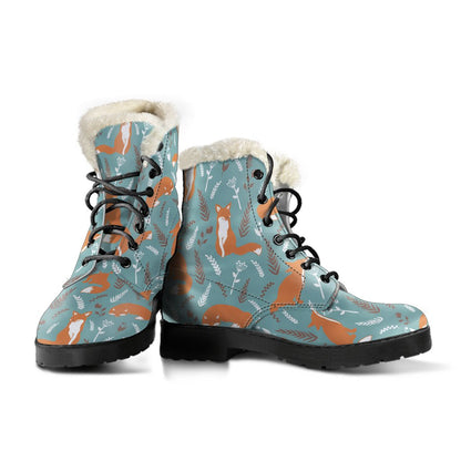 Fox Forest Print Pattern Faux Fur Leather Boots-JTAMIGO.COM