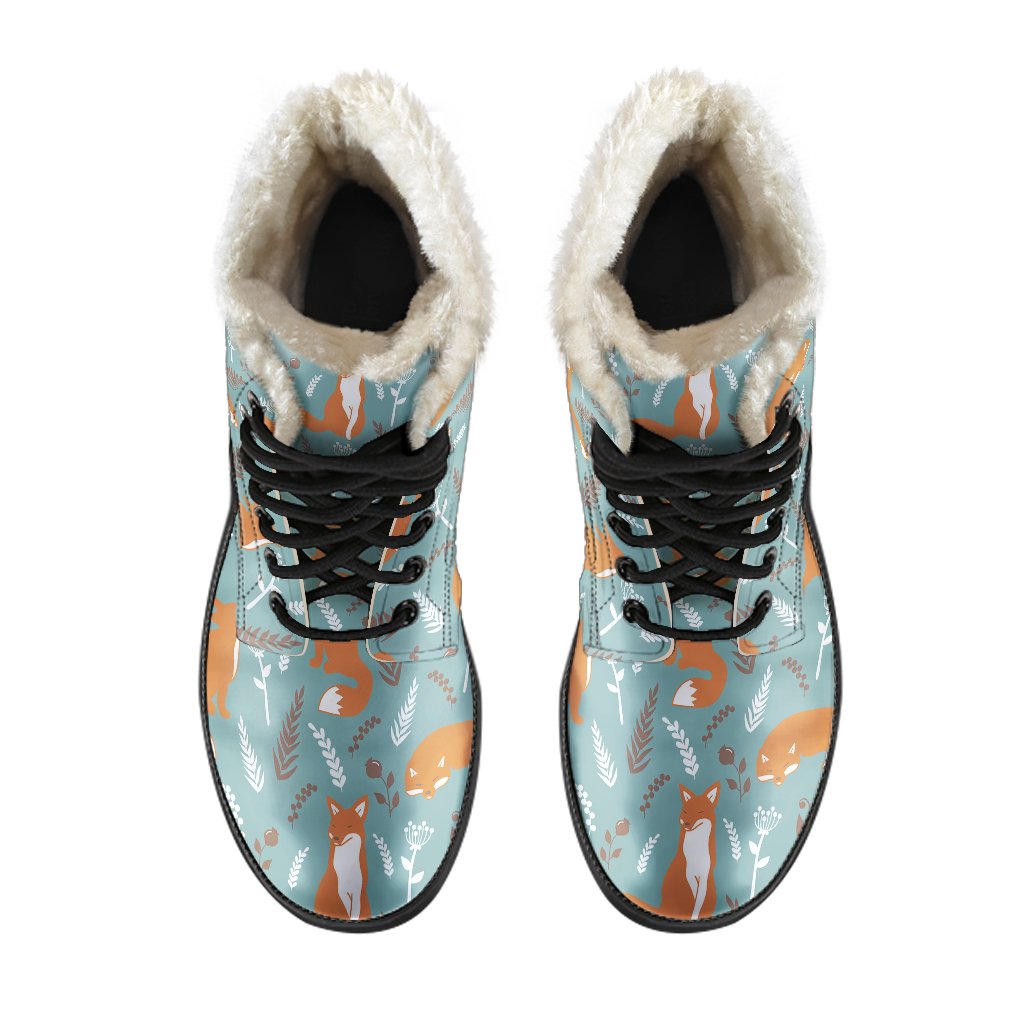 Fox Forest Print Pattern Faux Fur Leather Boots-JTAMIGO.COM