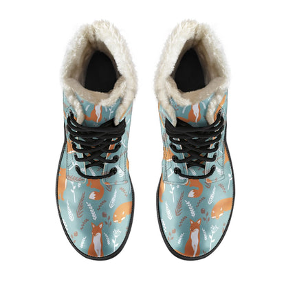 Fox Forest Print Pattern Faux Fur Leather Boots-JTAMIGO.COM