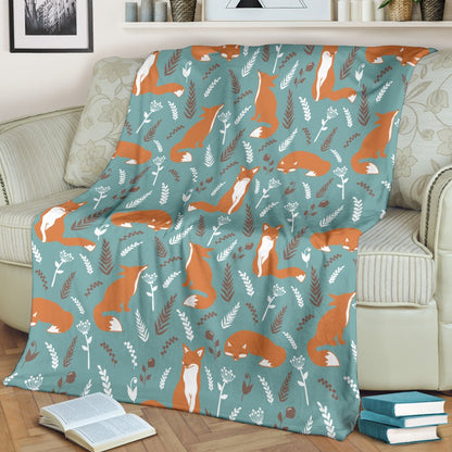Fox Forest Print Pattern Fleece Blanket