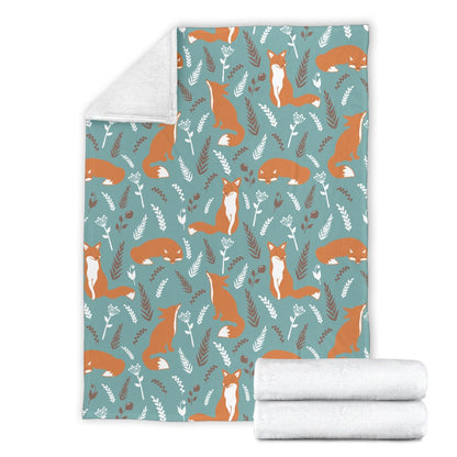 Fox Forest Print Pattern Fleece Blanket
