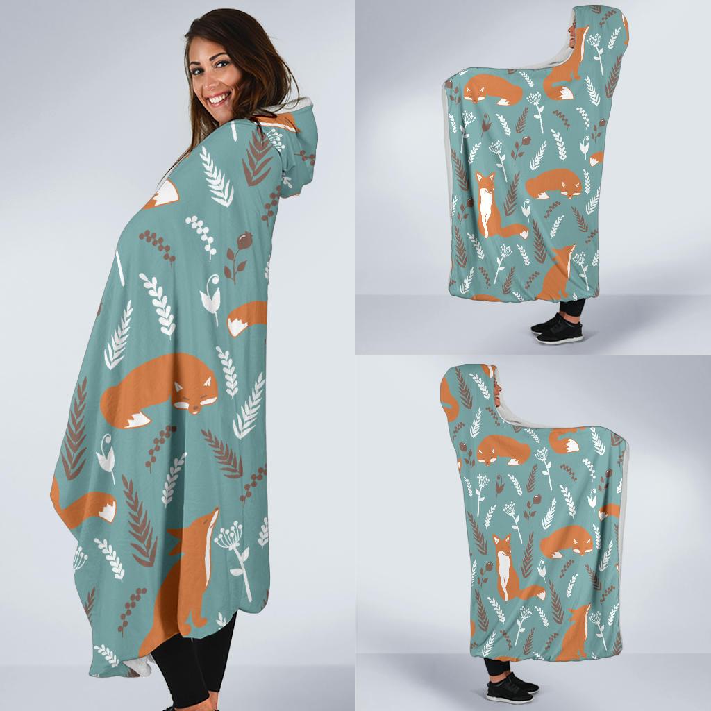 Fox Forest Print Pattern Hooded Blanket-JTAMIGO.COM