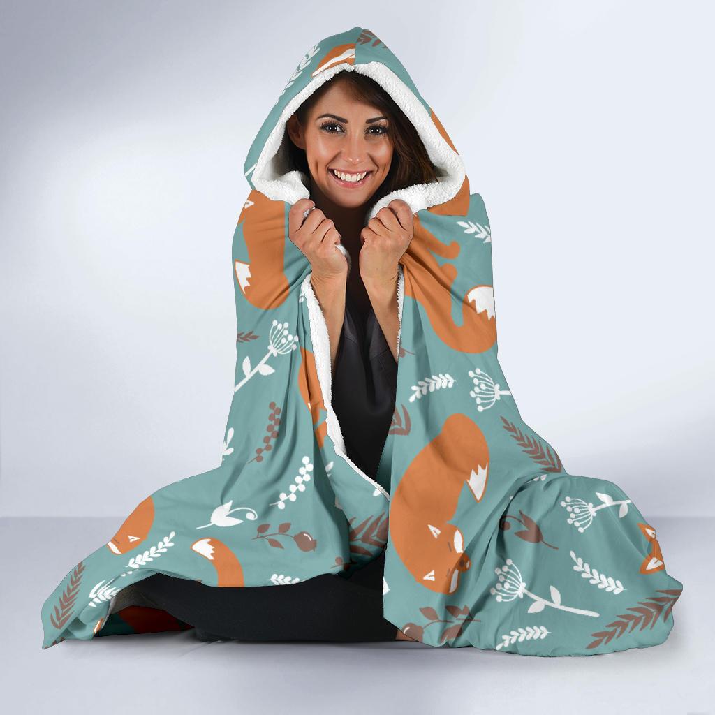Fox Forest Print Pattern Hooded Blanket-JTAMIGO.COM