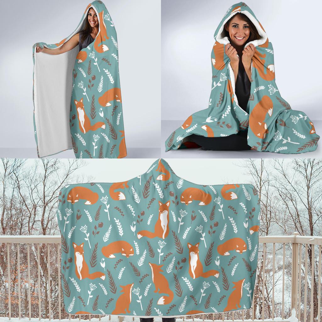 Fox Forest Print Pattern Hooded Blanket-JTAMIGO.COM