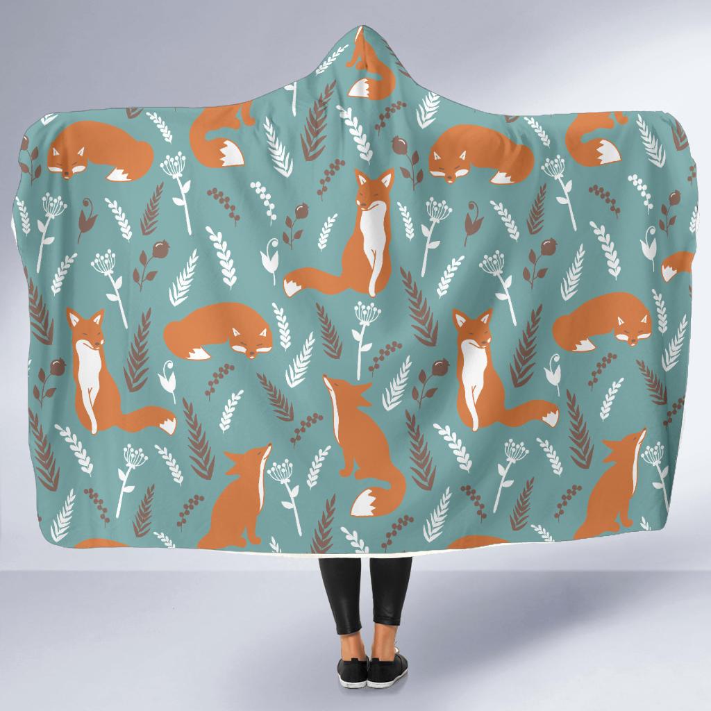 Fox Forest Print Pattern Hooded Blanket-JTAMIGO.COM