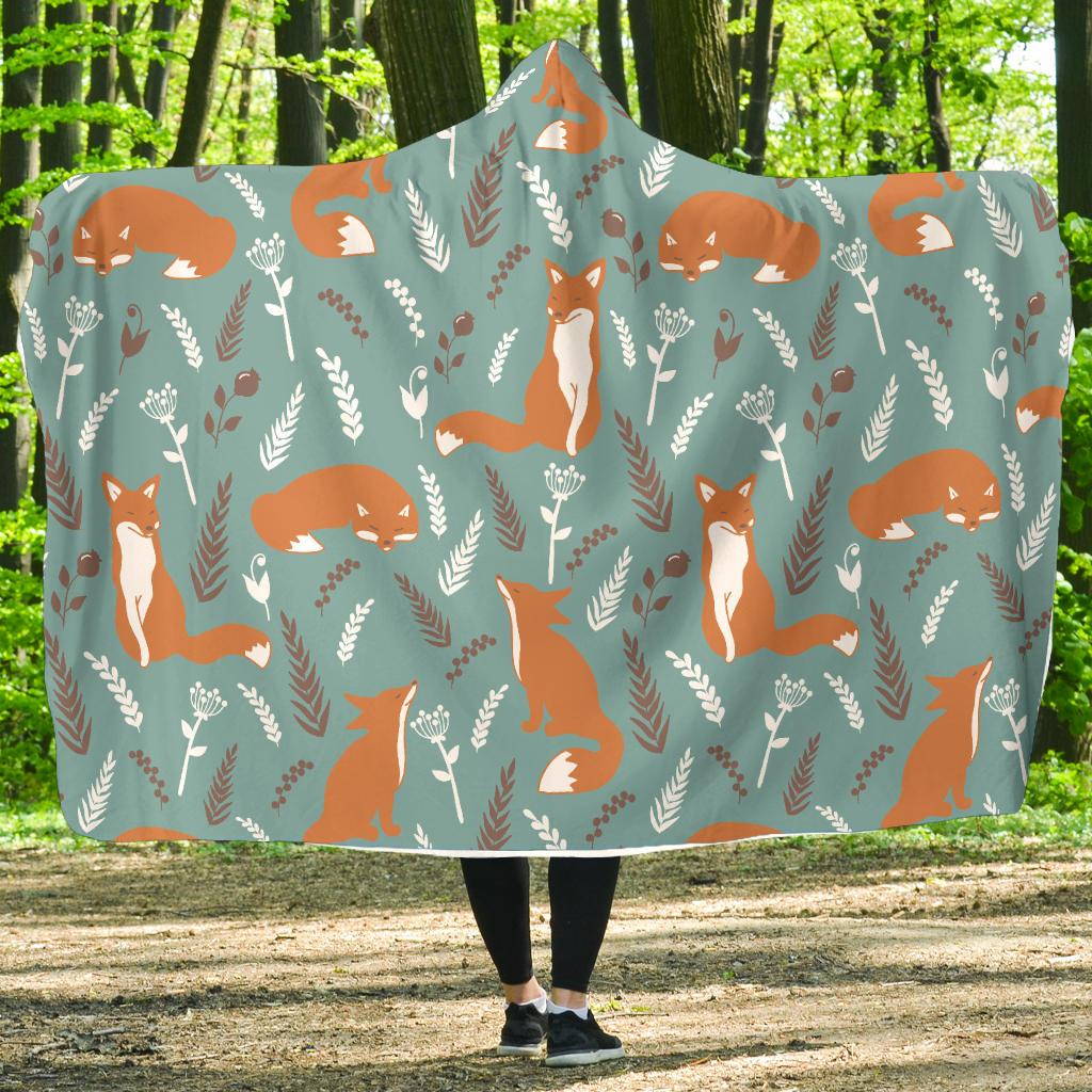 Fox Forest Print Pattern Hooded Blanket-JTAMIGO.COM