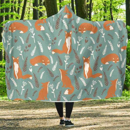 Fox Forest Print Pattern Hooded Blanket-JTAMIGO.COM