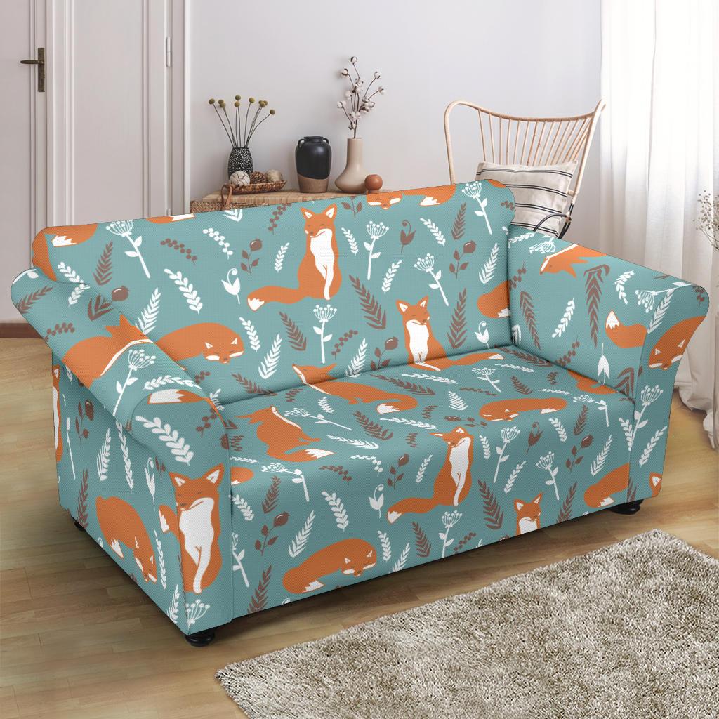 Fox Forest Print Pattern Loveseat Slipcover-JTAMIGO.COM