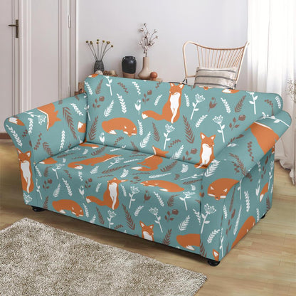 Fox Forest Print Pattern Loveseat Slipcover-JTAMIGO.COM