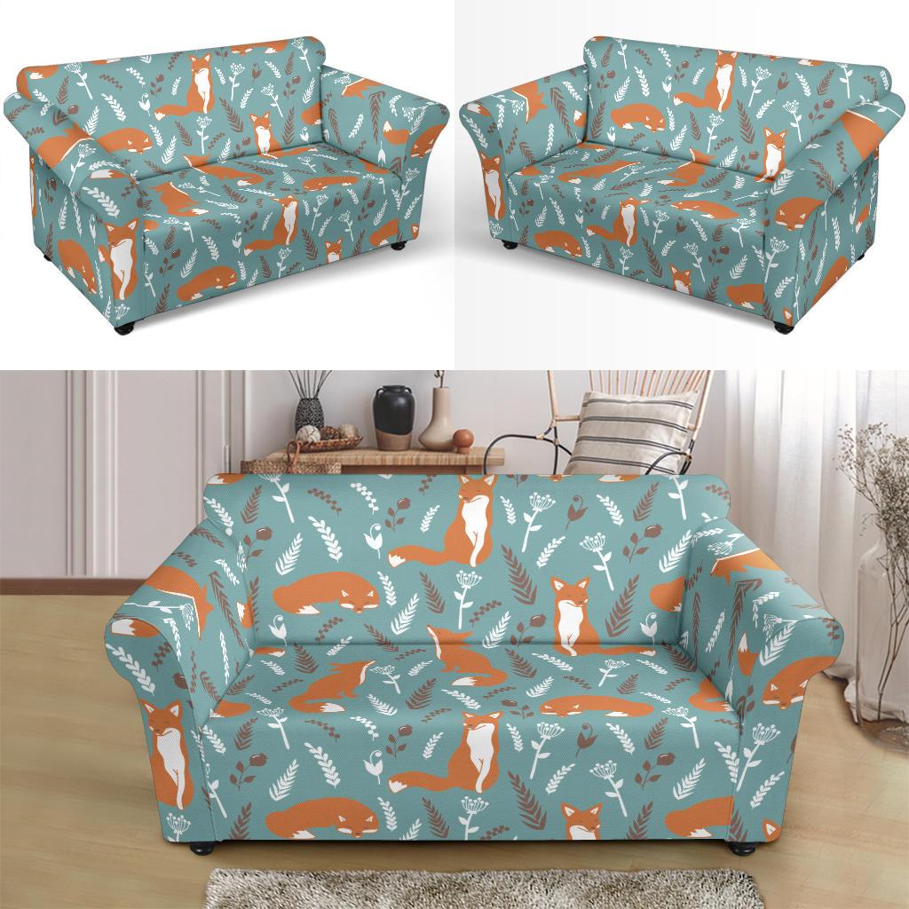 Fox Forest Print Pattern Loveseat Slipcover-JTAMIGO.COM