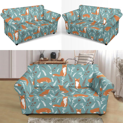 Fox Forest Print Pattern Loveseat Slipcover-JTAMIGO.COM