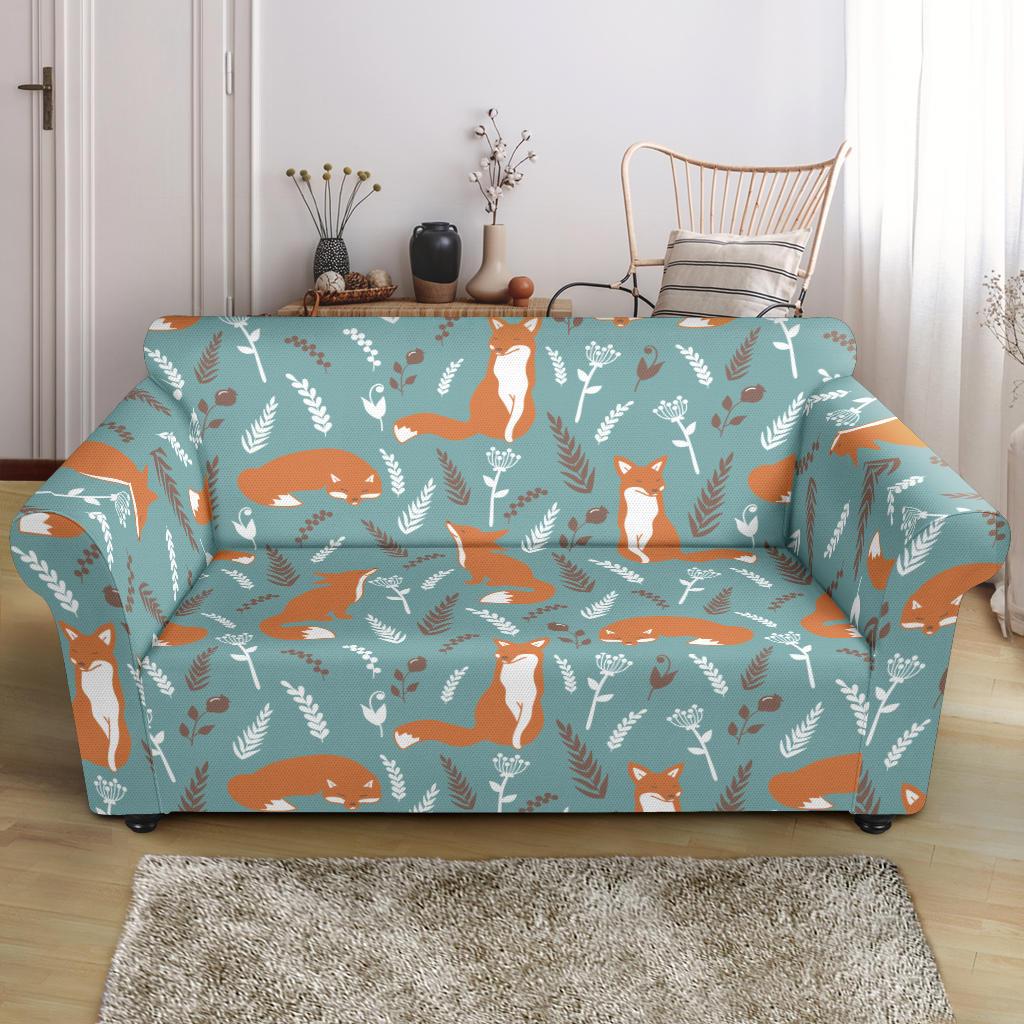 Fox Forest Print Pattern Loveseat Slipcover-JTAMIGO.COM