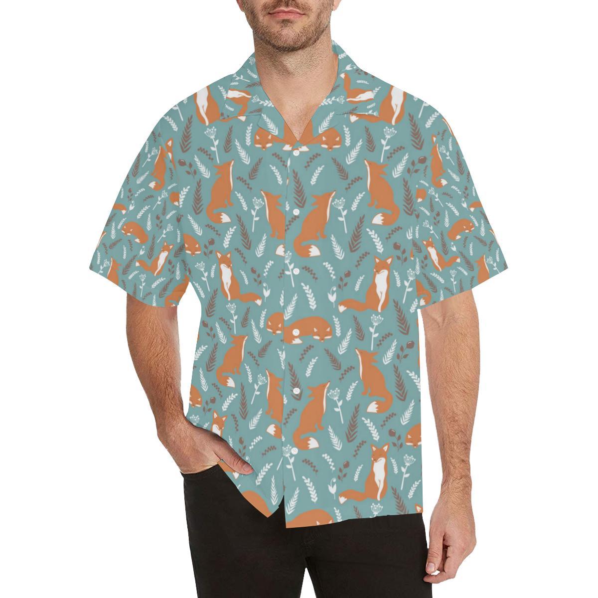 Fox Forest Print Pattern Men Aloha Hawaiian Shirt