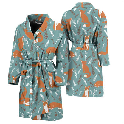 Fox Forest Print Pattern Men Bath Robe-JTAMIGO.COM