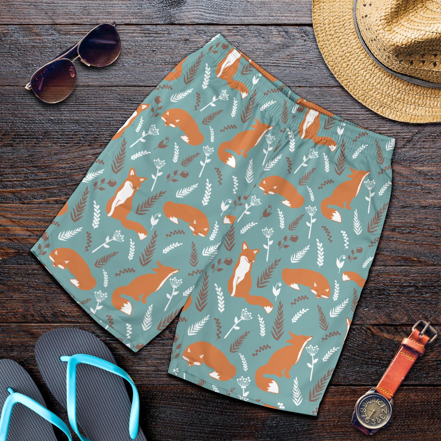 Fox Forest Print Pattern Mens Shorts-JTAMIGO.COM