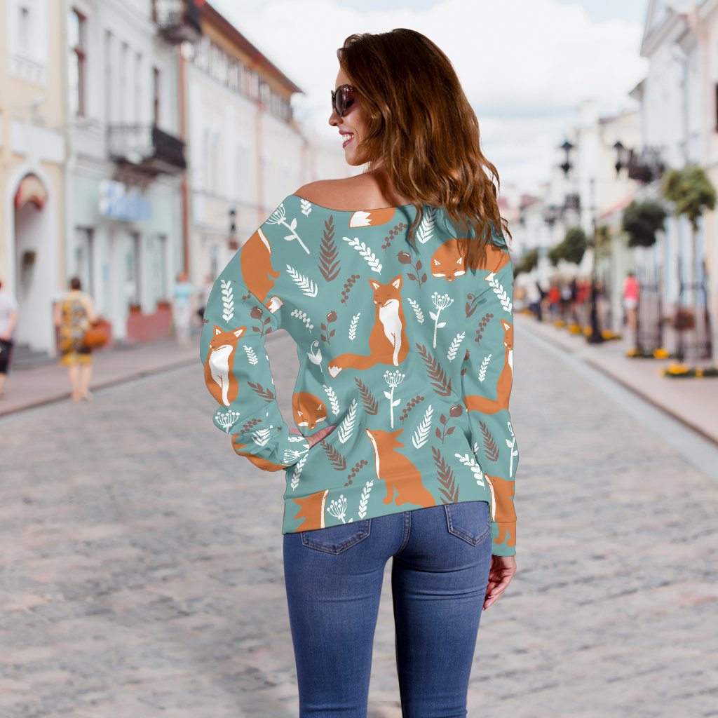Fox Forest Print Pattern Off Shoulder Sweatshirt