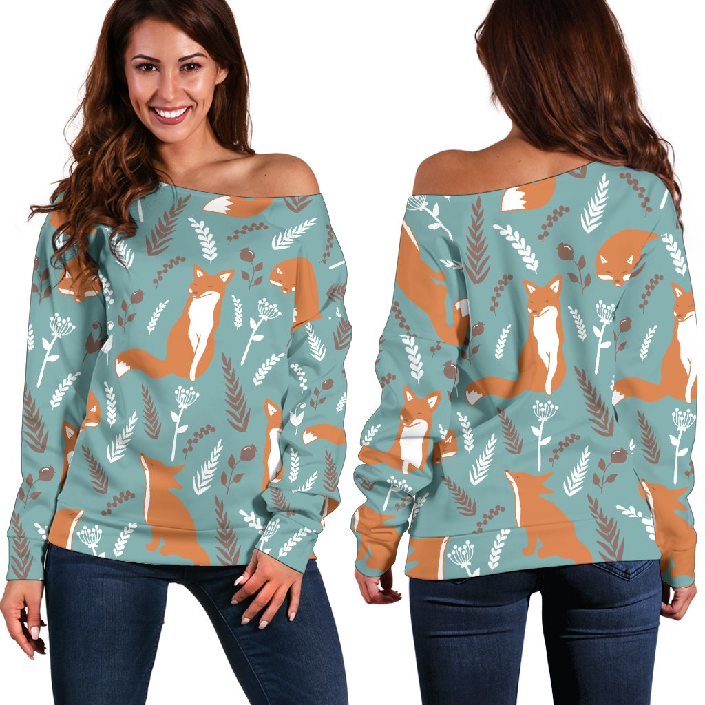 Fox Forest Print Pattern Off Shoulder Sweatshirt