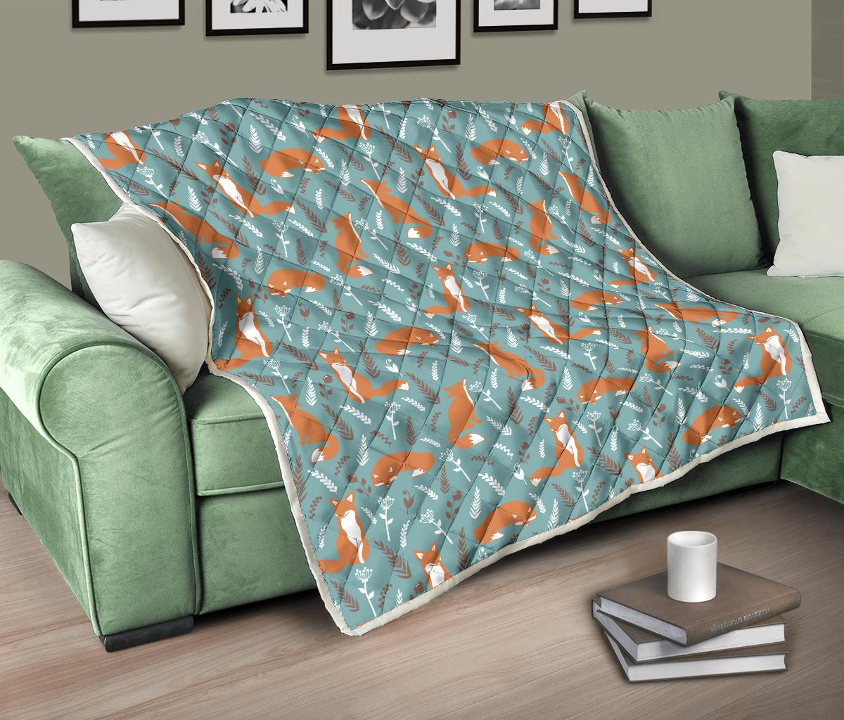 Fox Forest Print Pattern Premium Quilt-JTAMIGO.COM